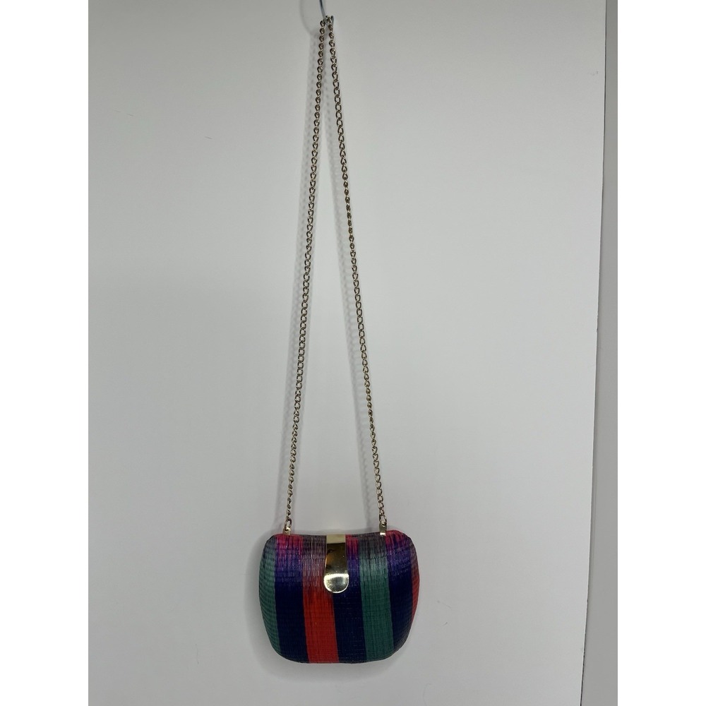 Vibrant Hard Shell Woven Straw Snake Chain Small Purse Handbag Evening Classy - Picture 2 of 5